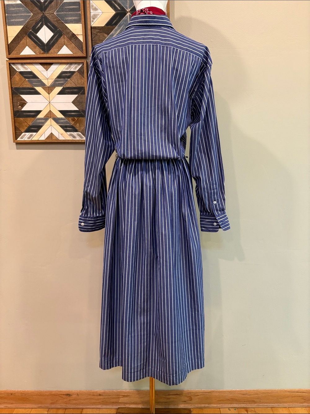 Vintage Ralph Lauren Blue Label Striped Button-Down Cotton Maxi Shirt Dress 8 - Picture 7 of 15